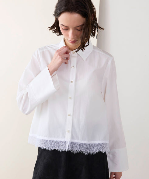 <9/4発売>pearl hem lace flare shirt