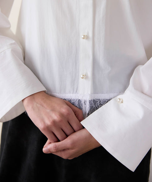 <9/4発売>pearl hem lace flare shirt