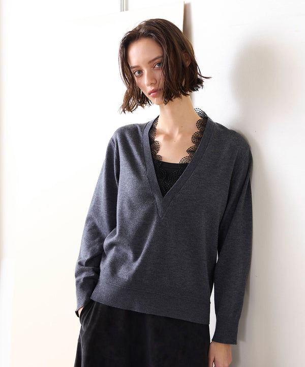 14G wool layered scallop-lace top