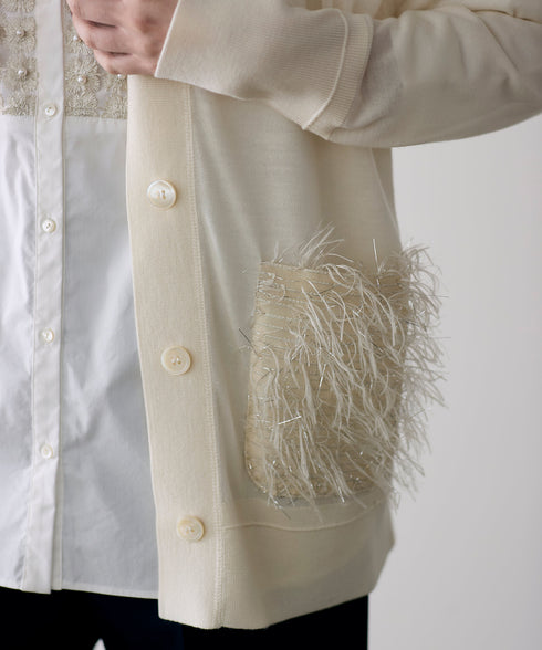 【SOI-MeME】sheer fringe high gauge cardigan