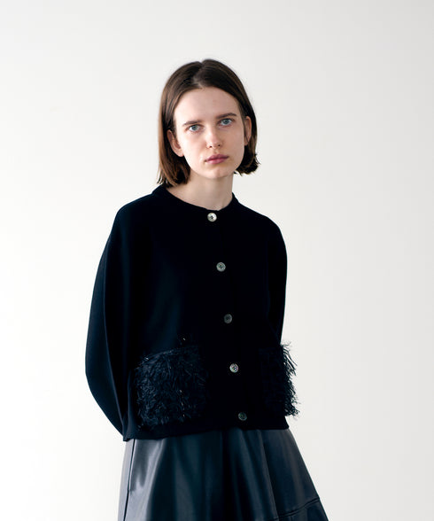 【SOI-MeME】sheer fringe cocoon cardigan