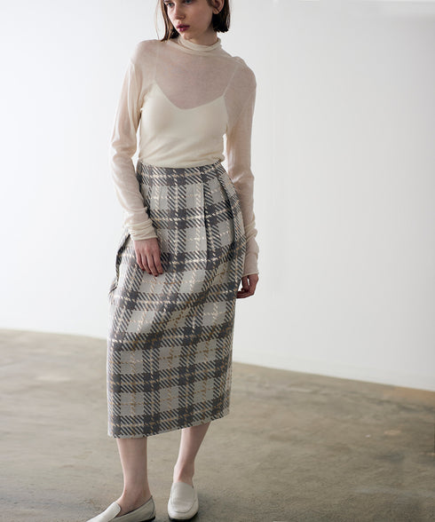 【SOI-MeME】check lame jacquard skirt