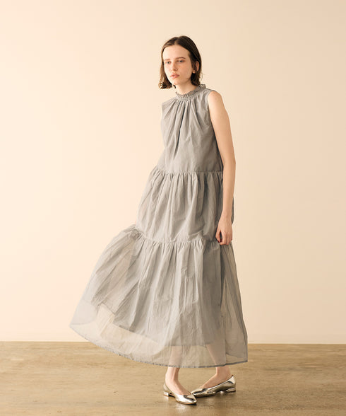 【再入荷】sheer starched cotton gather dress