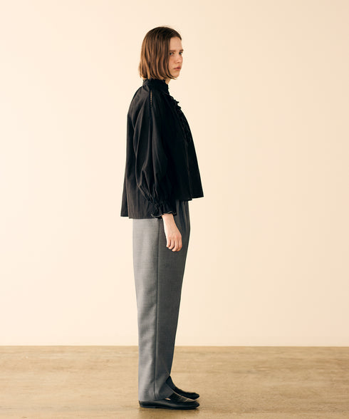 Sheer jabot lace blouse