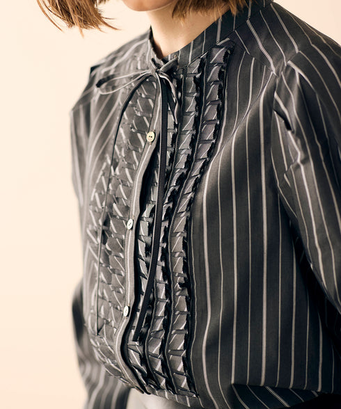 tuck frill strip blouse