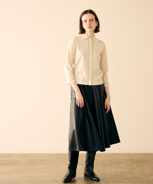 lame wool polo cardigan