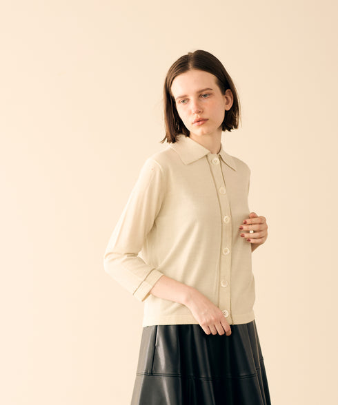 lame wool polo cardigan