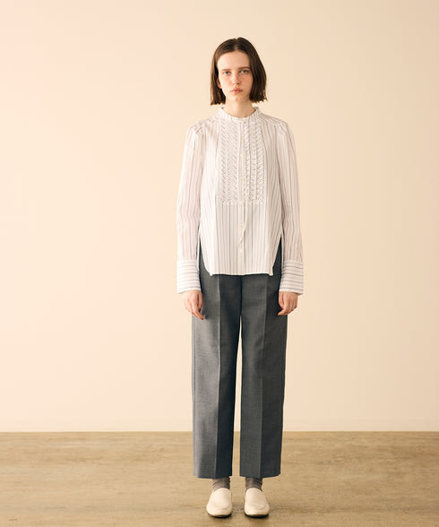 tuck frill strip blouse