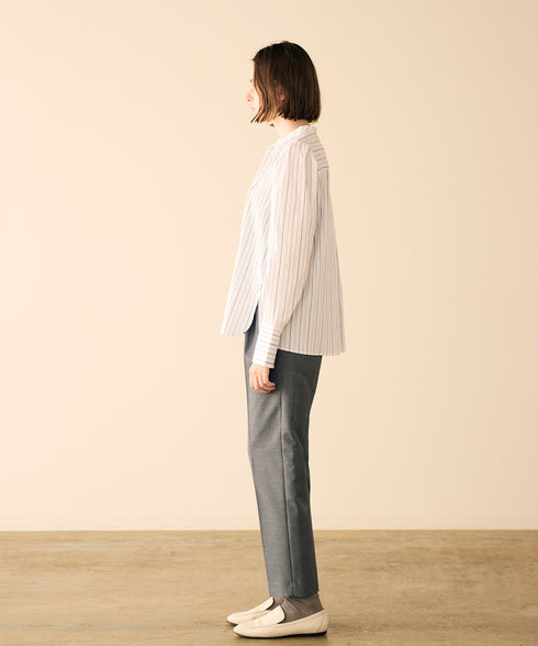 tuck frill strip blouse