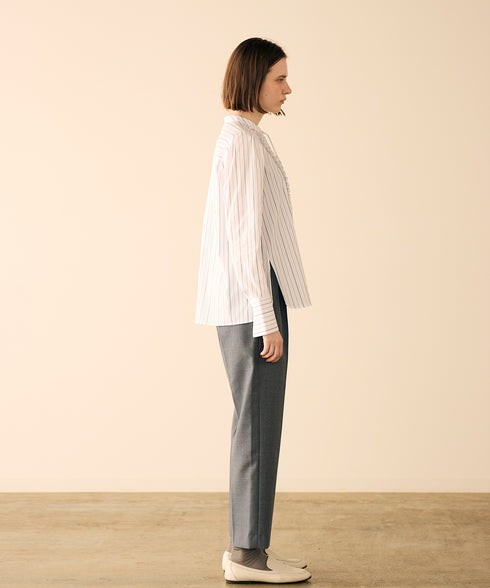 tuck frill strip blouse