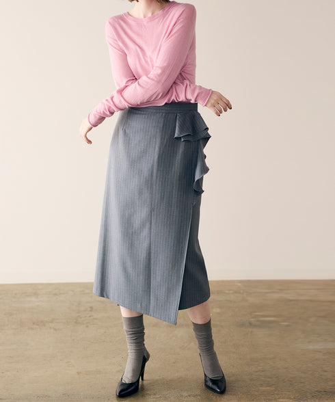 warm pinstripe wrap skirt