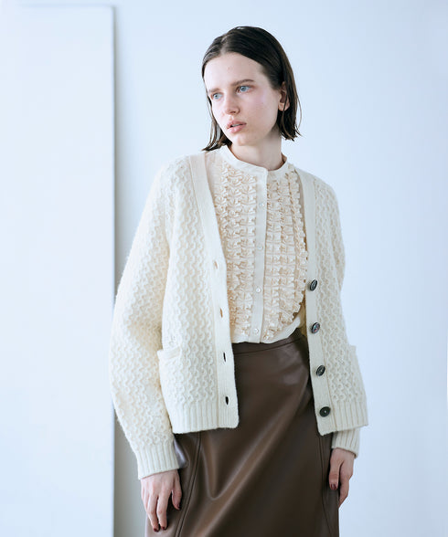 wool cotton aran knit cardigan