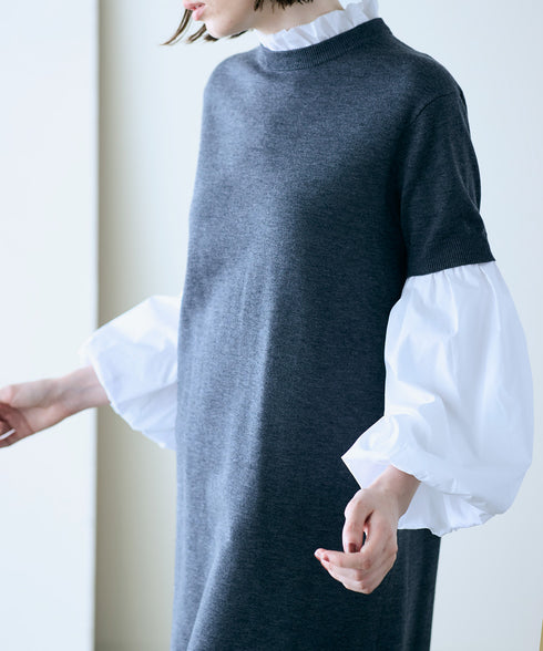 【先行予約1000ポイントプレゼント】14G wool 2way sleeve one-piece
