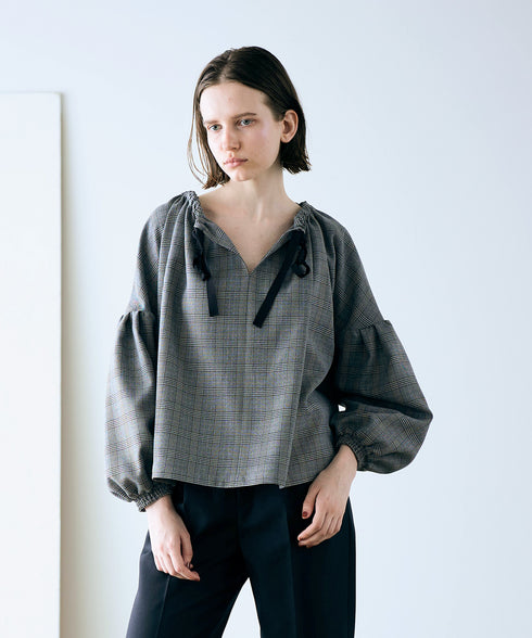 glen check 2way blouse