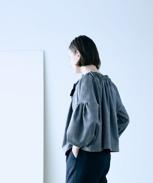 glen check 2way blouse