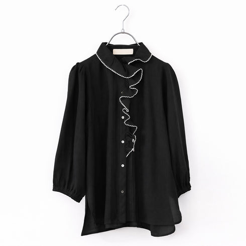picot raffle collar tuck blouse