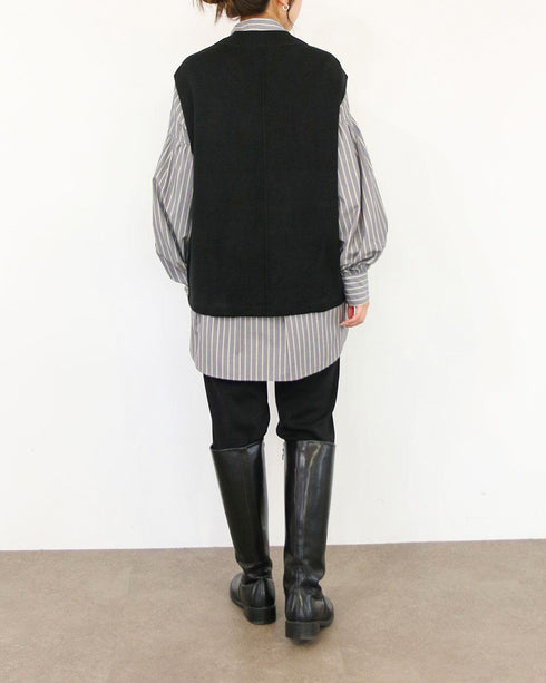 【SOI-MeME】stripe embroidery tie blouse