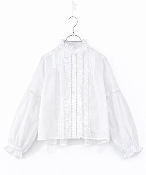 sheer starched cotton lace frilled blouse