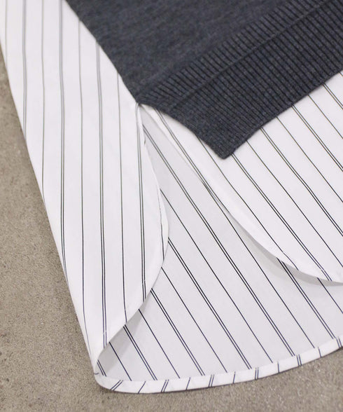 striped shirt layered knit one-piece