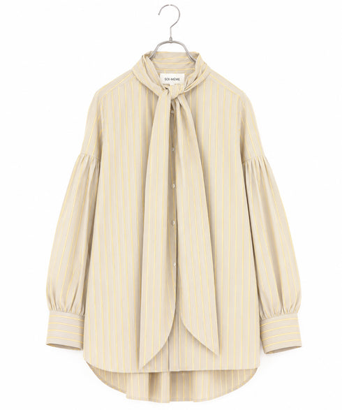 【SOI-MeME】stripe embroidery tie blouse
