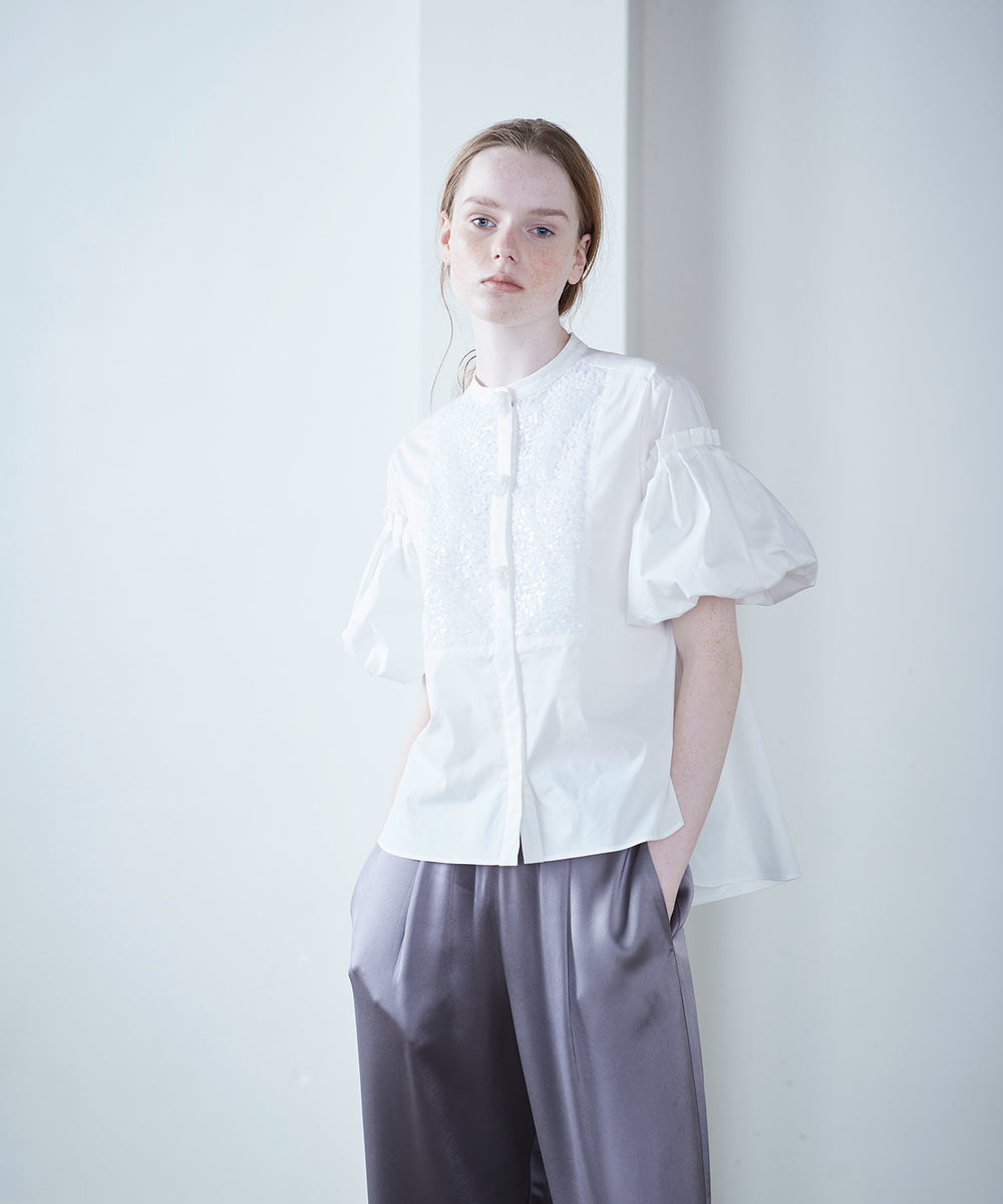 SOI-MeME】フリンジビーズモチーフスパングルボリュームスリーブブラウス