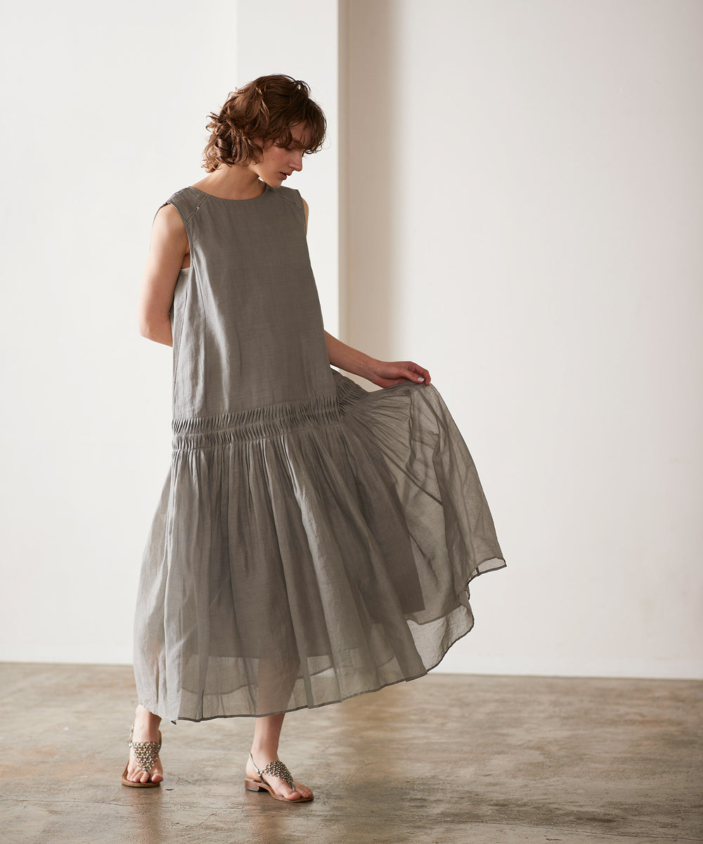 予約商品】Tuck technique sheer cotton 2way wave tuck dress 