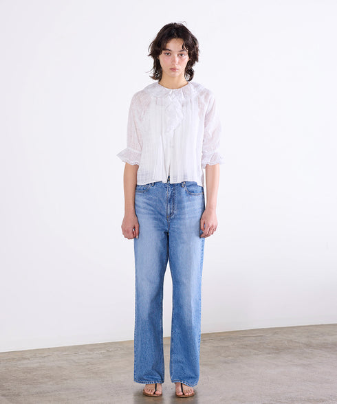 sheer check raffle collar blouse