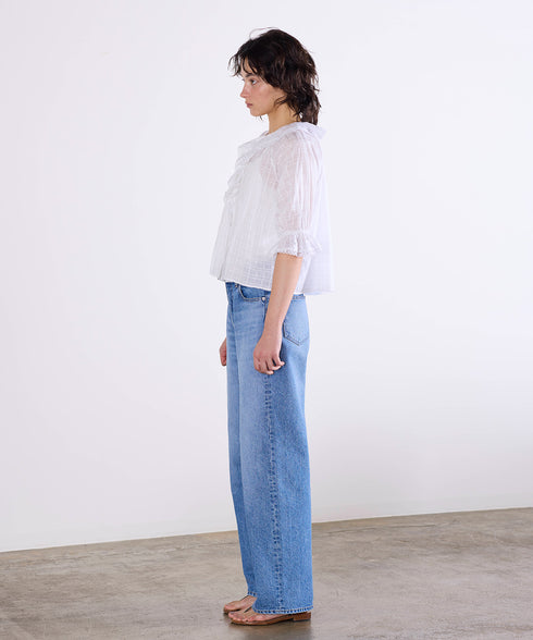 sheer check raffle collar blouse