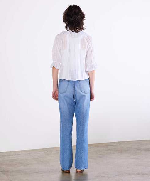 sheer check raffle collar blouse