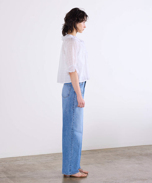 sheer check raffle collar blouse
