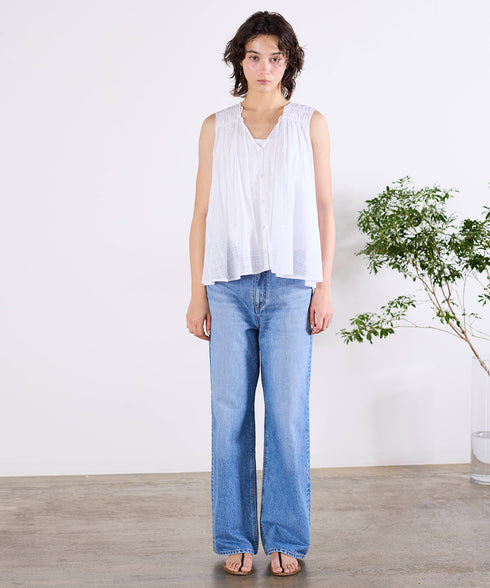 sheer check 2way gathered blouse