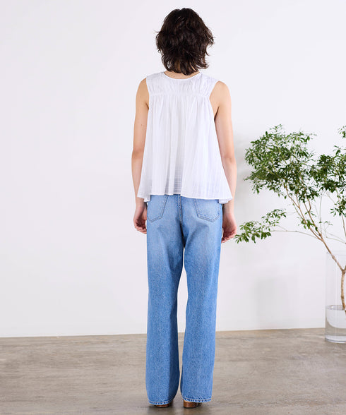sheer check 2way gathered blouse