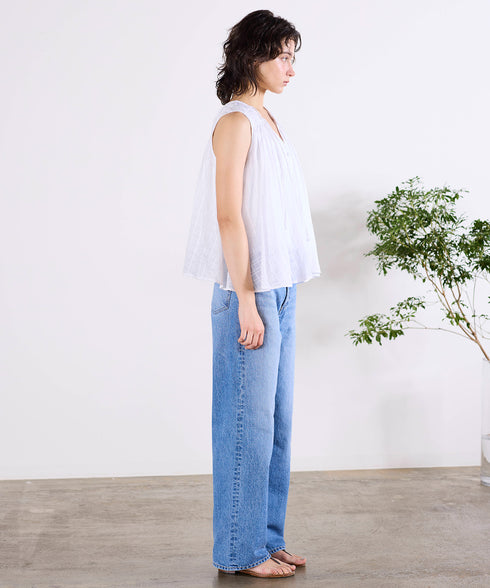 sheer check 2way gathered blouse
