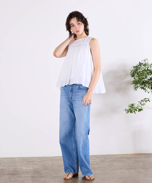 sheer check 2way gathered blouse