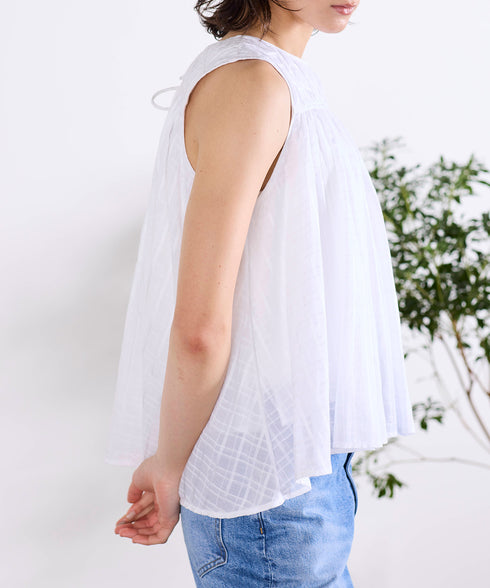sheer check 2way gathered blouse