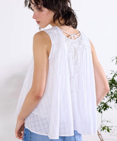 sheer check 2way gathered blouse