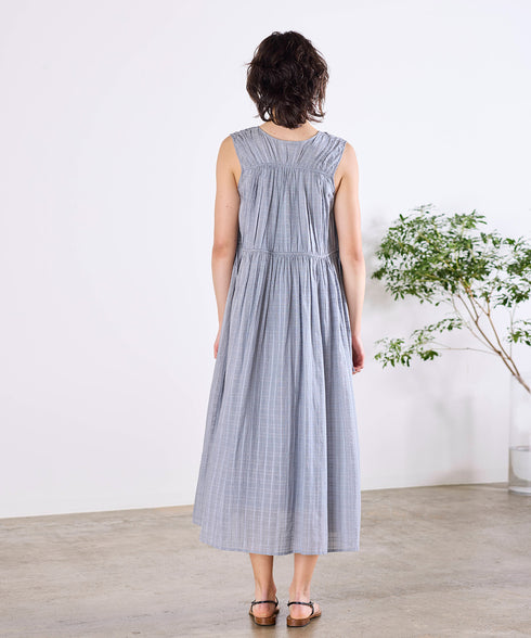 sheer check 2way gathered dress