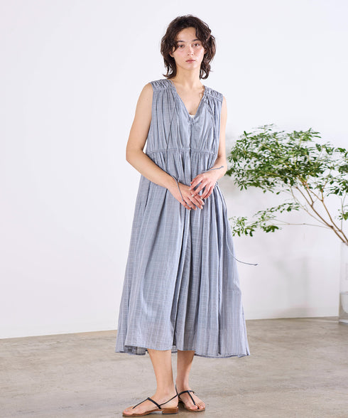 sheer check 2way gathered dress