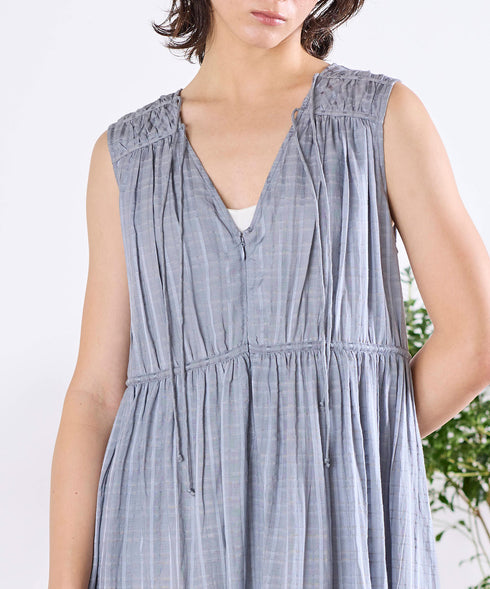 sheer check 2way gathered dress