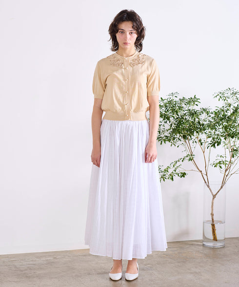 cotton nylon code embroidery knit cardigan
