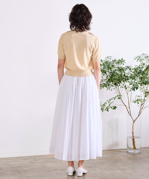 sheer check tuck gather skirt