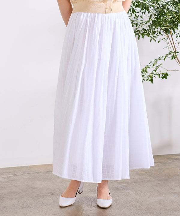 sheer check tuck gather skirt