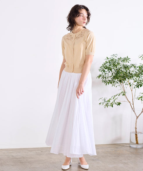 cotton nylon code embroidery knit cardigan