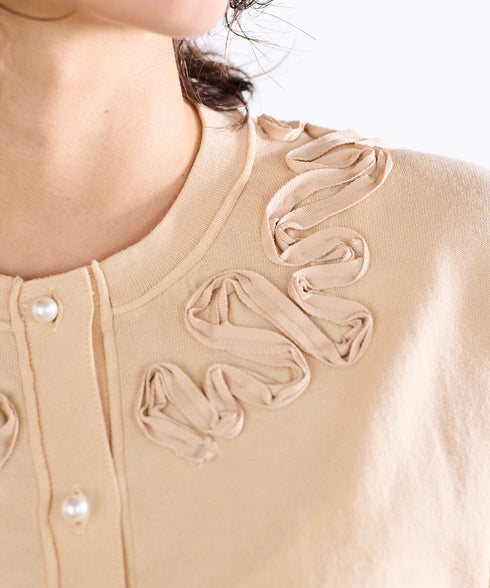 cotton nylon code embroidery knit cardigan