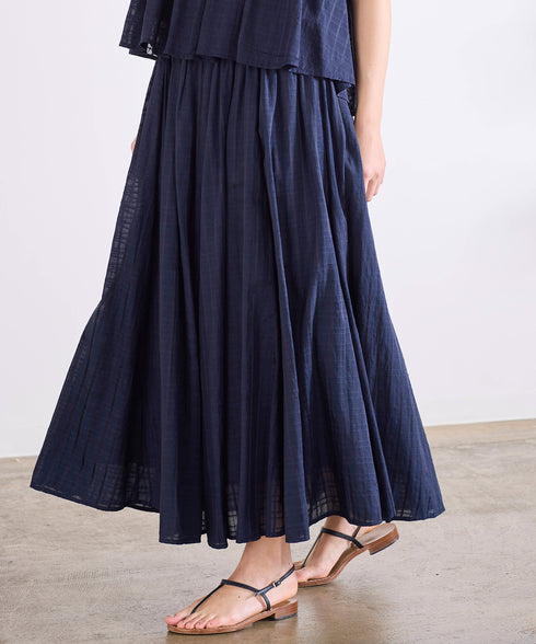 sheer check tuck gather skirt