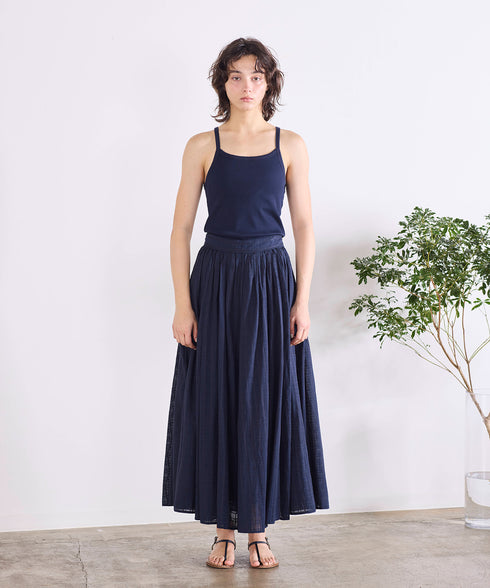 sheer check tuck gather skirt