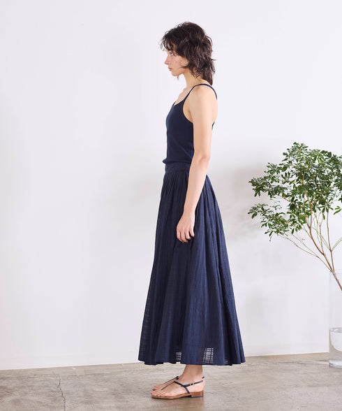sheer check tuck gather skirt