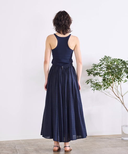 sheer check tuck gather skirt