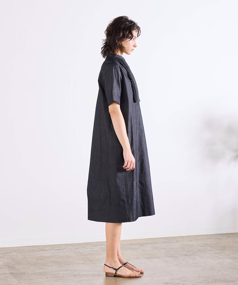 tuck frill cocoon denim one-piece