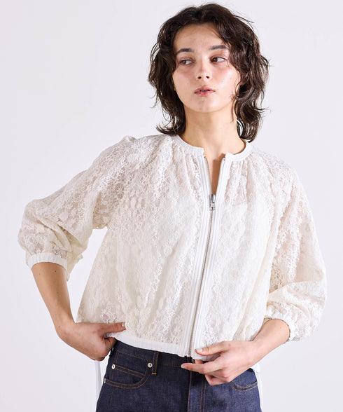 reversible sheer lace blouson